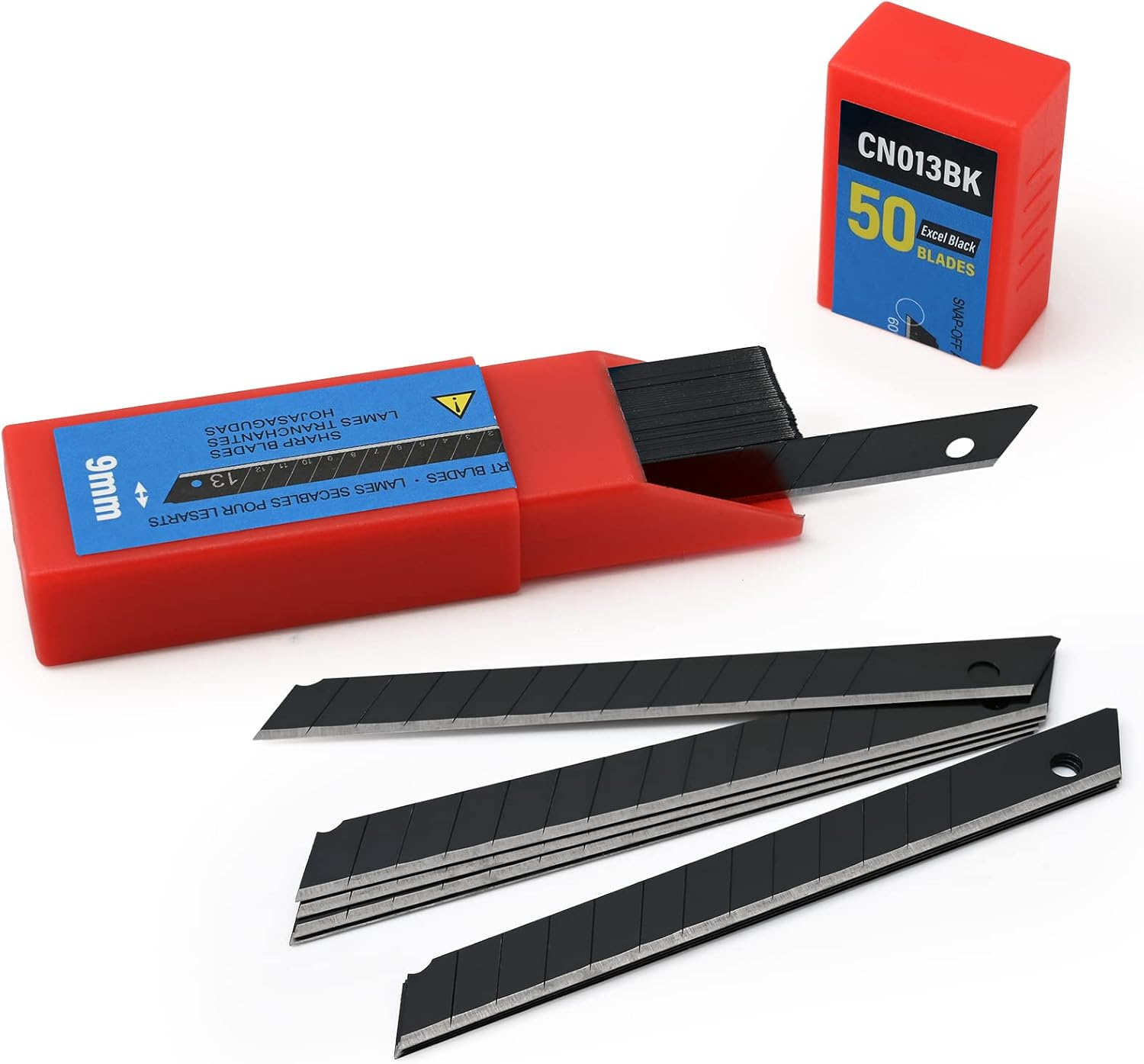 Gomake 9Mm Utility Knife Replacement Blades, 60 Degree Snap off Carbon Steel Blades for Retractable Cutting Knives, Hobby, Craft Knife, Box Cutter 100Pcs-Black image number 2