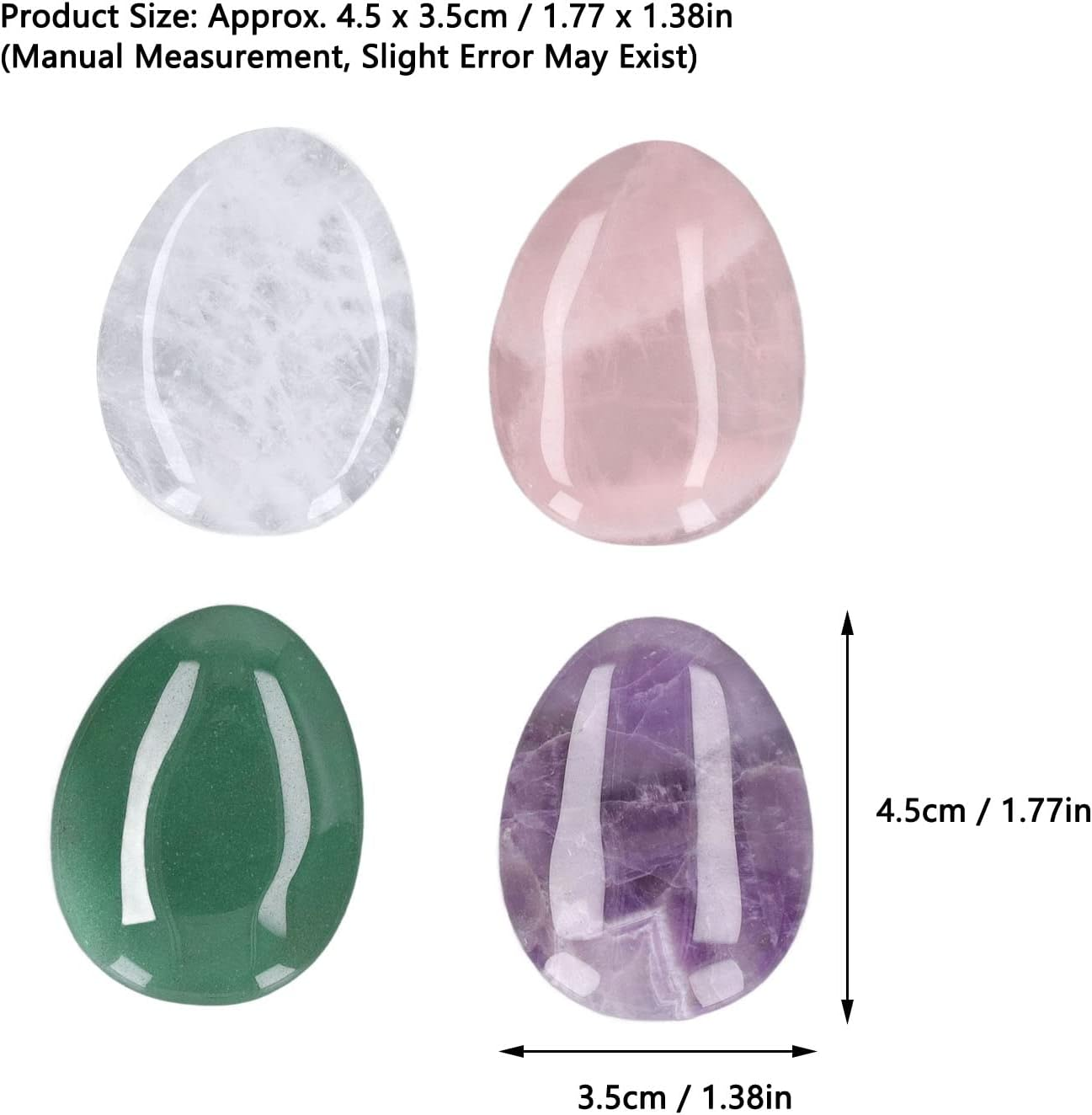 Thumb Worry Stone, 4 PCS Amethyst, Rose Quartz, Green Aventurine and Clear Quartz Healing Crystal Pocket Palm Stone, Chakra Stones, Oval Pocket for Anxiety Stress Relief, image number 1