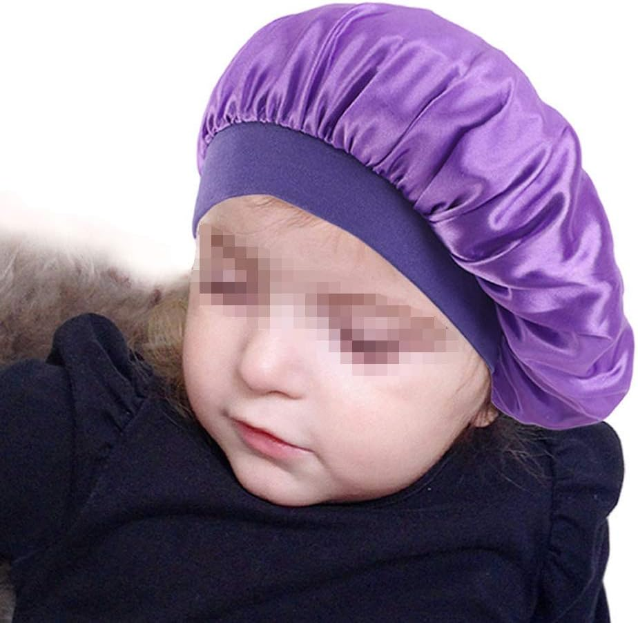 2 Pcs Kids Satin Sleeping Caps Head Cover Bonnet with Elastic Band Hair Care Cap Night Hat for Baby Toddler Teens (Purple and Pink) image number 2