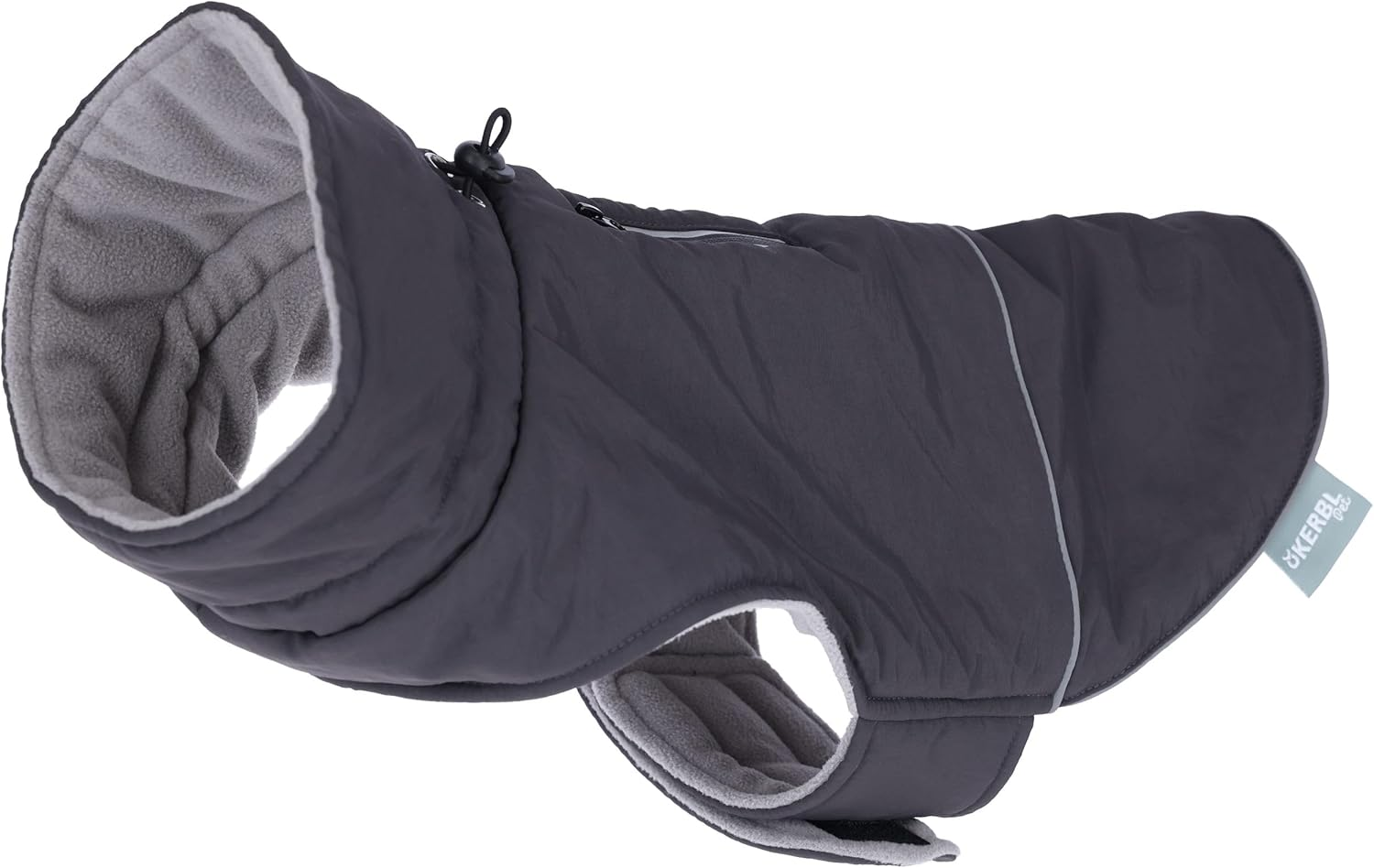 Kerbl Pet Montreal Dog Coat, Wind and Water-Repellent, Fleece Lining, Stretch Material, Easy to Put On, Reflective Piping, Washable at 30 &deg;C, XXL, 55 Cm, Grey