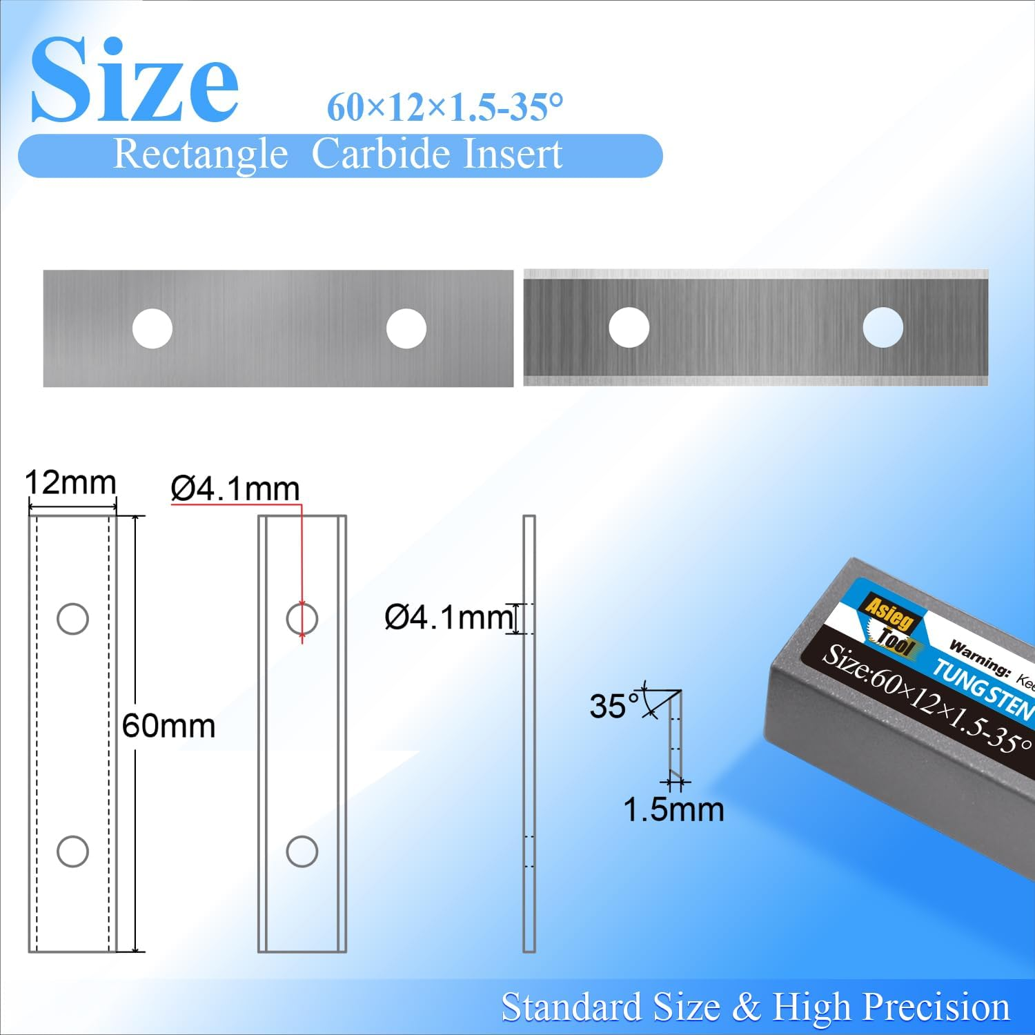 Asieg Tool 60X 12 X 1.5Mm 2-3/8 Inch Carbide Inserts Cutter Blades Paint Scraper 2 Edges for Woodworking Surfacing Groove Helical Planer Cutter Heads and Hand Hold Scraper 10Pcs image number 5
