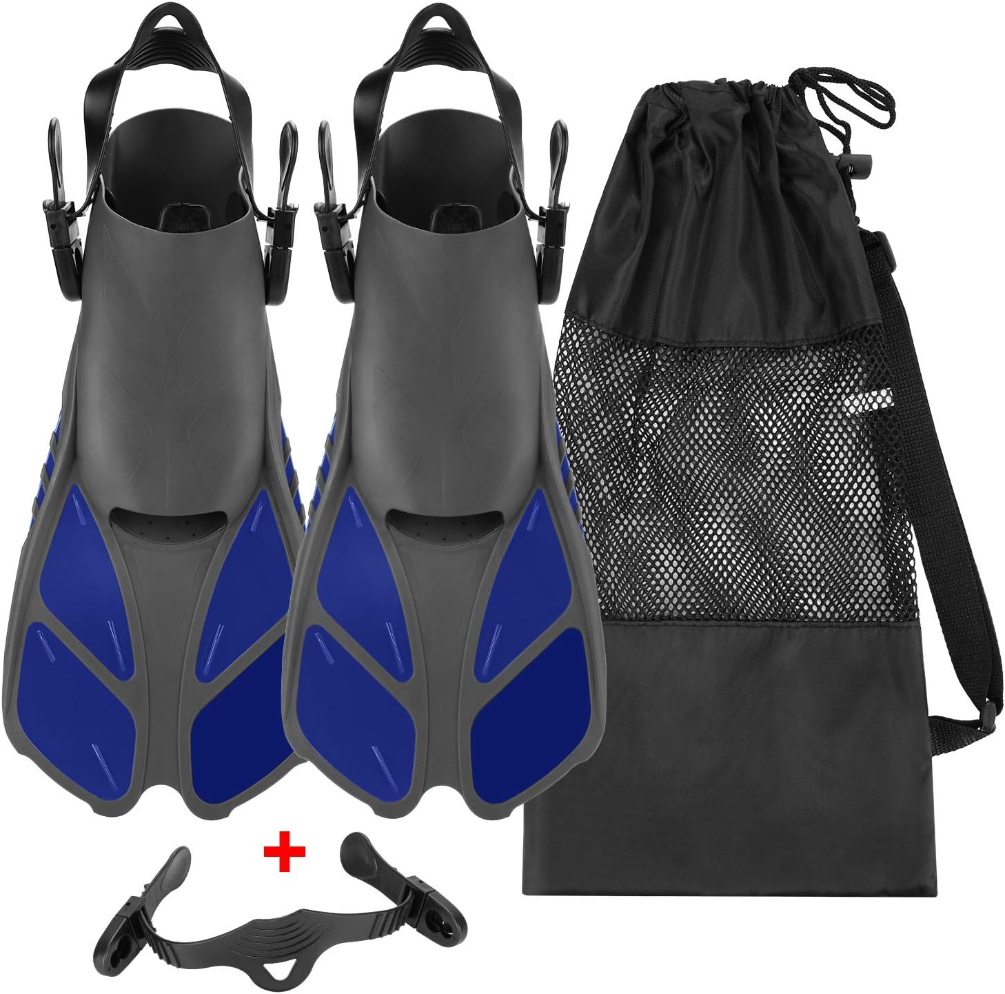 Oumers Snorkel Fins, Travel Size Adjustable Strap Diving Flippers with Mesh Bag and Extra Buckle Connector for Men Women Snorkeling Diving Swimming