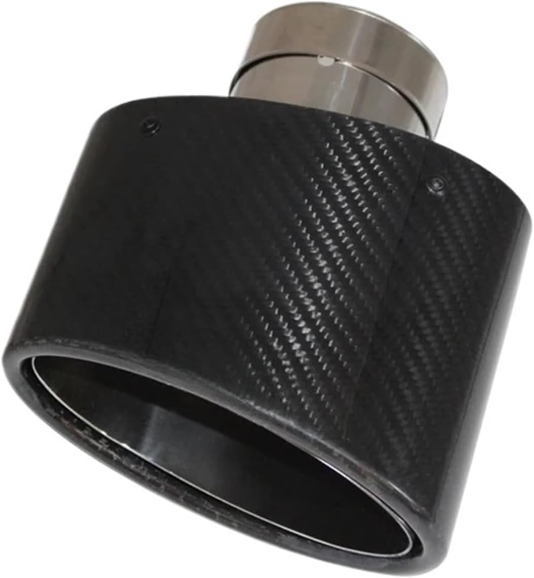 Gloss Carbon Fiber Car Muffler Tip Exhaust Tip Nozzle Decoration Universal Stainless Silver Oval 150Mm Tilting Left Right(Right 54)