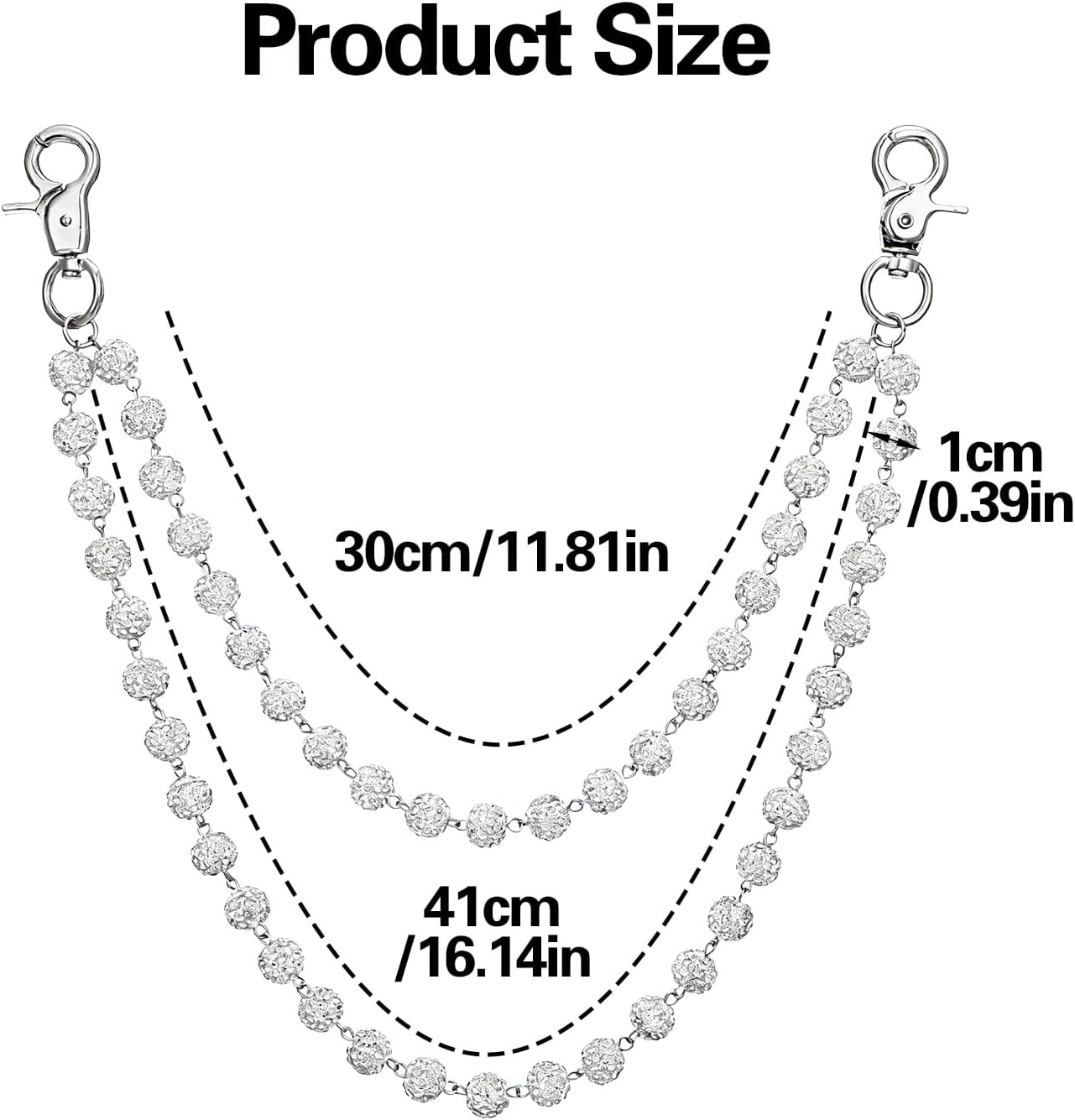 Ceramic Bead Wallet Chain, Sparkly Pants Chain for Men Women, Bohemian Streetwear Pant Chain with Rhinestones, Shiny Edgy Pant Accessories for Men Women Hipster Jeans Chains, Clothing Bag Accessories image number 3