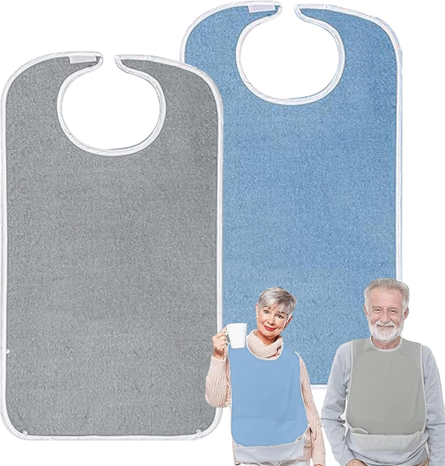 Pozico Adult Bibs for Eating - Unisex, Terry Cloth，Absorbent Front, Waterproof Back, Easy to Clean & Crumb Catcher