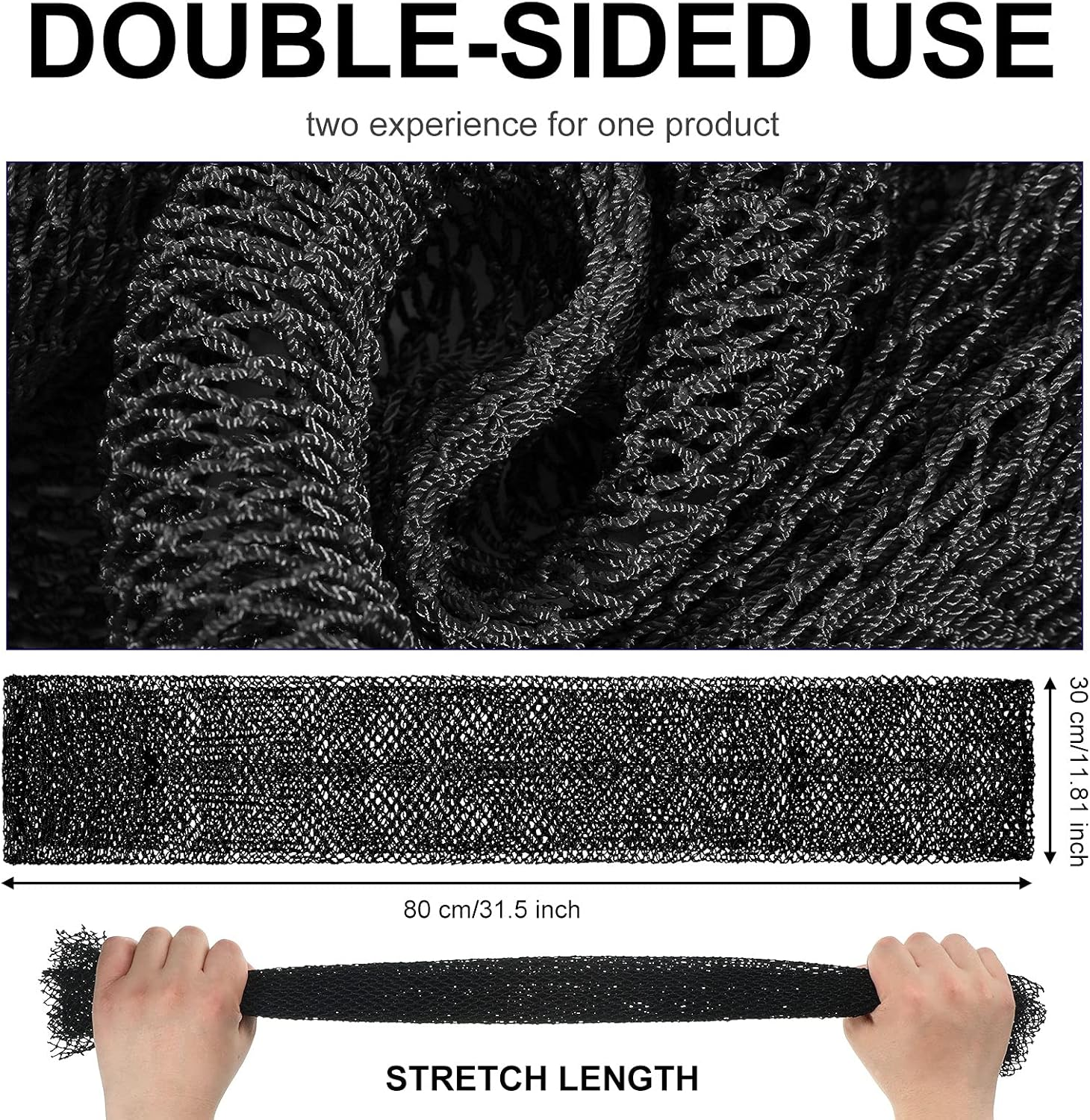 Geiserailie African Net Sponge Long Bathing Net Shower Body Scrubber Back Scrubber Skin Smoother Bathing Sponge for Daily Use or Stocking Stuffer(Black) - Blue image number 6