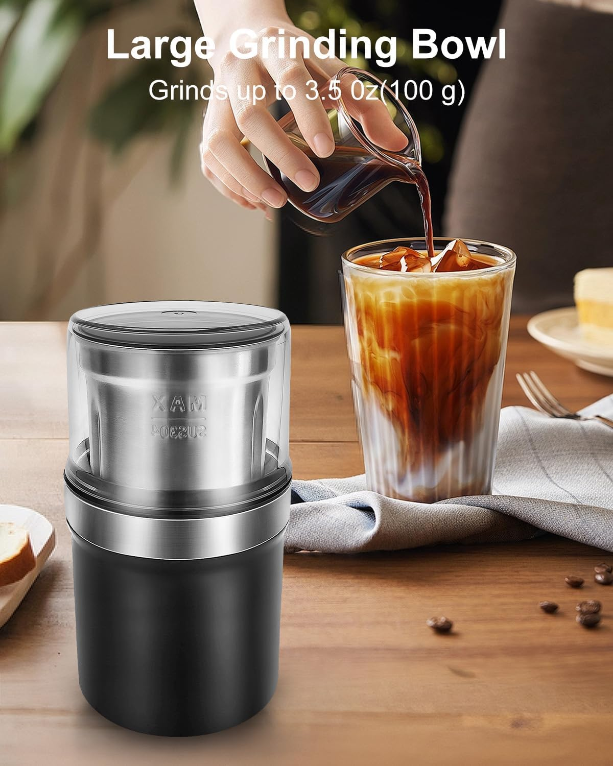 YLSD Electric Coffee Grinder & Spice Grinder, 3.5Oz /100G Capacity, Dual Leaf Stainless Steel Blade for Coffee Beans, Herbs, Nuts - Perfect for Home, Kitchen, Camping (Black) image number 4