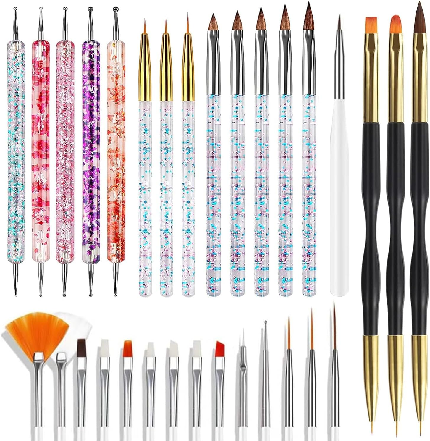 MUSILAN 31Pcs Nail Art Brushes and Nail Art Tools Set, Nail Dotting Tools, Acrylic Nail Brush, Striping Nail Art Brushes for Long Lines, Nail Drawing Pen for Salons & Home DIY Manicure Nail Design