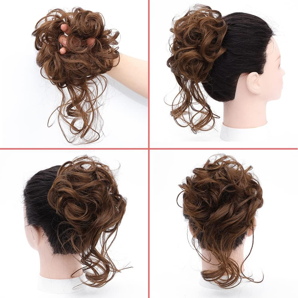 KETHBE 1.Elegant Design:This Messy Curly Bun with Some Loose Strands of Long and Wavy Hair Looks Soft and Spirited When You Wear It. image number 5