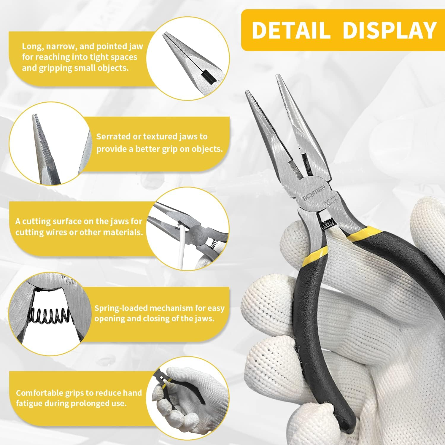 BOOSDEN 5 Inch Small Needle Nose Pliers Set, 5 Pack, Small Pliers Set Tools, Mini Precision Pliers Set, Mini Long Nose Pliers with Wire Cutter for Jewelry Making and DIY image number 6