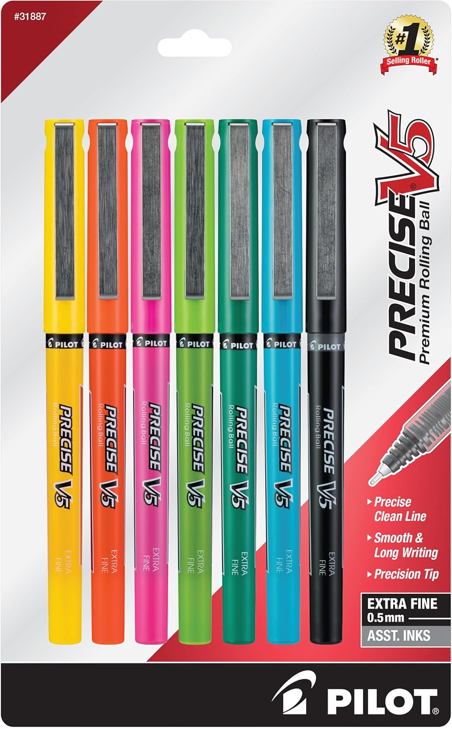 Pilot, Precise V5, Capped Liquid Ink Rolling Ball Pens, Extra Fine Point 0.5 Mm, Black, Pack of 4 image number 2