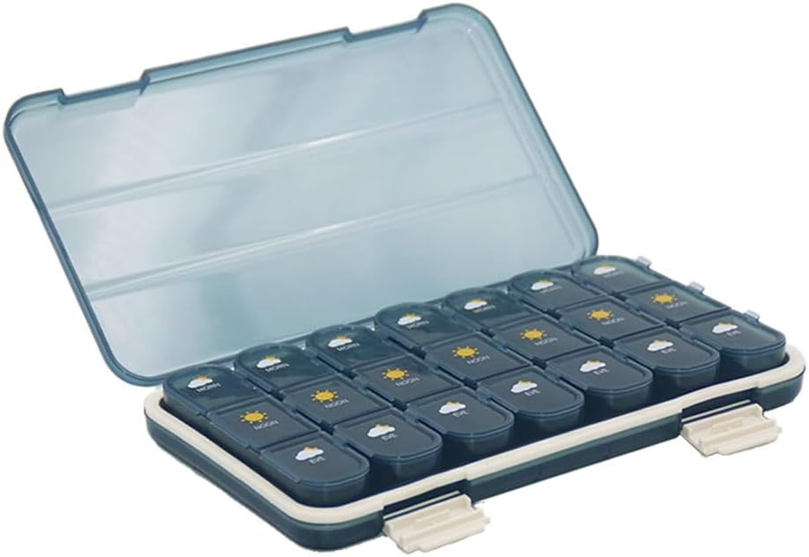 Weekly Pill Organizer, 3-Times-A-Day Pill Container 7 Day Vitamin Pill Box Portable Travel Medicine Box Medicine Dispenser Case for Vitamins Fish Oils Supplements (Brown 21 Grids)