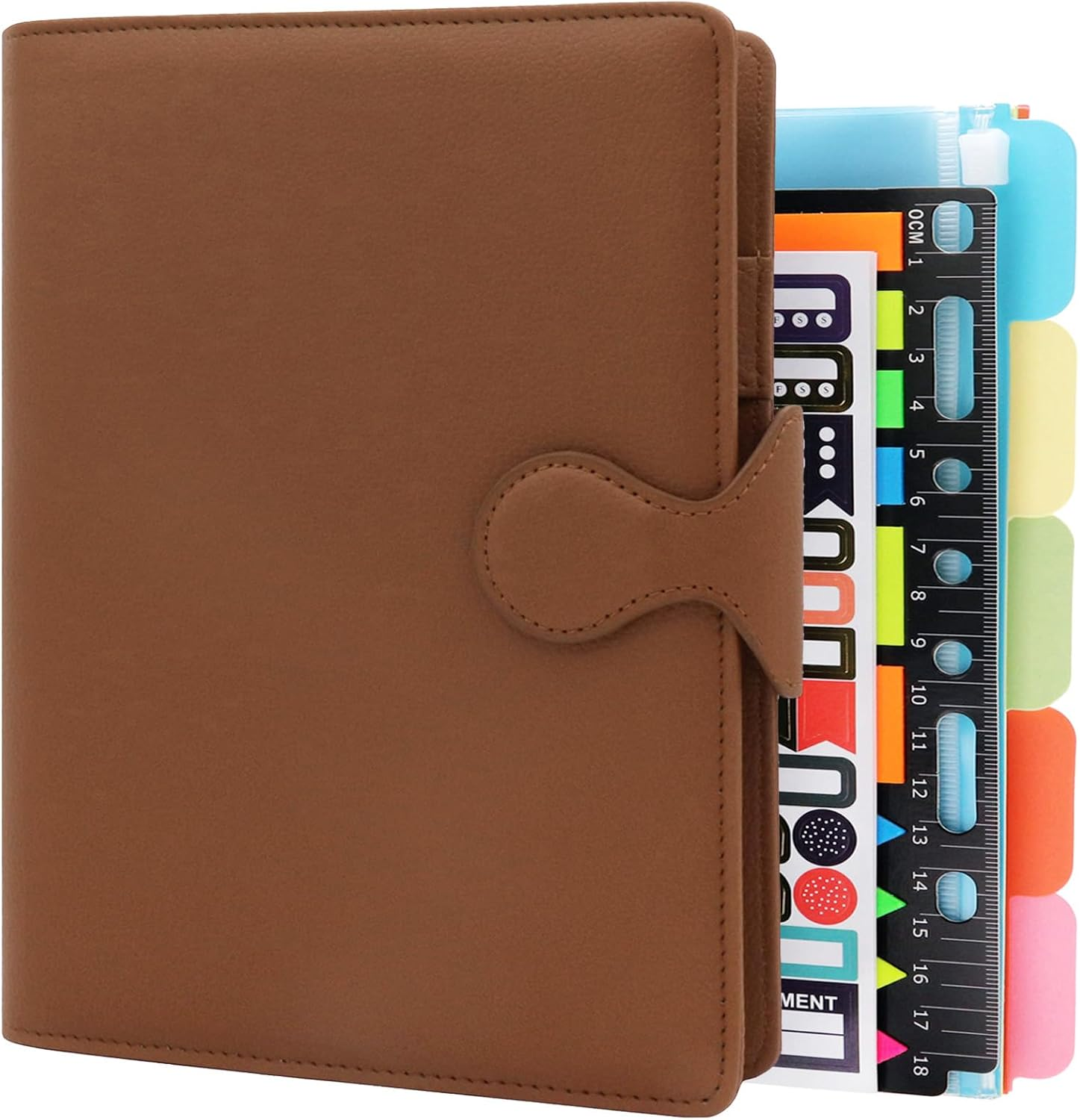 HXRTANGS PU Leather Notebook A5, 6-Ring Binder Journal Refillable Business Notebook, Personal Planner Organizer with Pockets/Pen Holder/Accessories/Lined Paper 160 Pages, Black