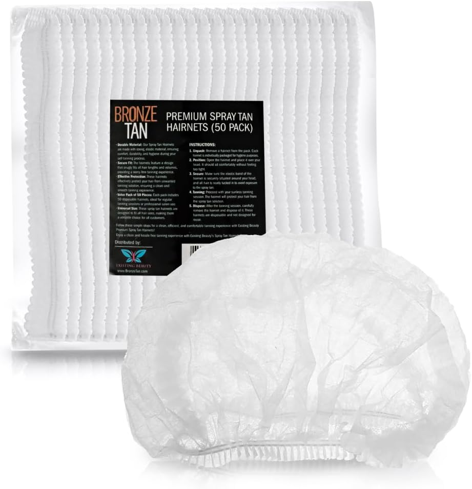 Bronze Tan Hair Nets for Spray Tanning or Food Service - Spray Tanning Supplies - Essential for Sunless Tanning -Perfect for Salons and Home Use - Protects Hair from Spray Tan Solution - 50 Pack image number 2