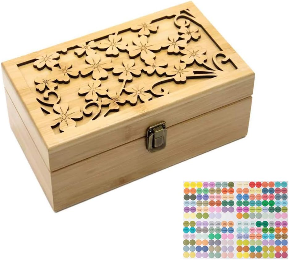 Pure Vie Bamboo Essential Oil Storage Box Travel Organizer Case with Bottle Cap Label - Aromatherapy Nail Polish Fragrance Container, Holds 24 Bottle for 5-30Ml - Keep Scented Oil Safe & Space Saver image number 6