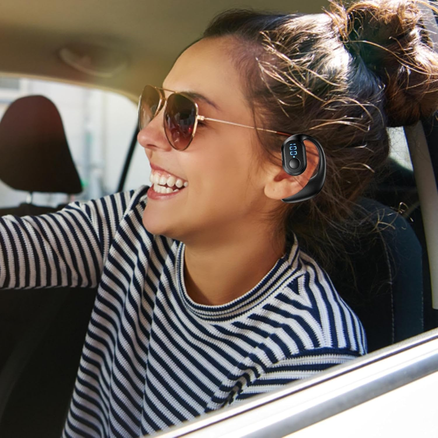 BT 5.3 Wireless Earphones - Hifi Single Ear Headset | Sport Headphones, IPX5 Waterproof, Noise Cancelling, Running Workout Earbuds, Pieces for Cell Phone, Exercise Earbud, Energetic Lifestyle image number 2