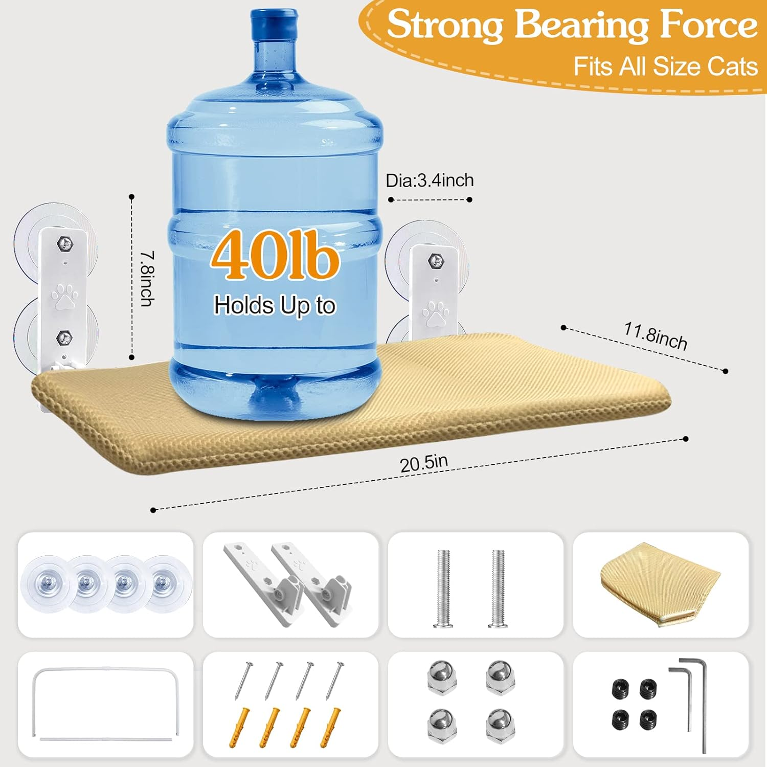 Foldable Cat Window Perch, Cordless Cat Windows Hammock with 4 Strong Suction Cups, Window Cats Beds for Indoor Inside, Large Cats Seat Windowsill Safety with Sturdy Metal Frame Soft Cover