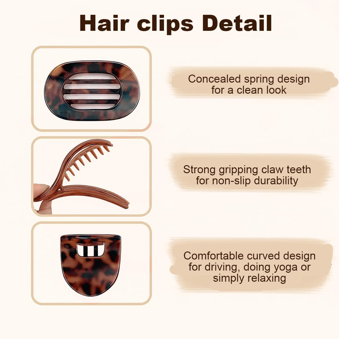 KIRZAX Pack of 4 Hair Clips for Women, Hair Clip, Flat Claw Clip, Hair Clip for Dunn Hair, Strong Hold Side Hair Clips for Everyday Life, Sports, Driving, Lying (Style 3) image number 5