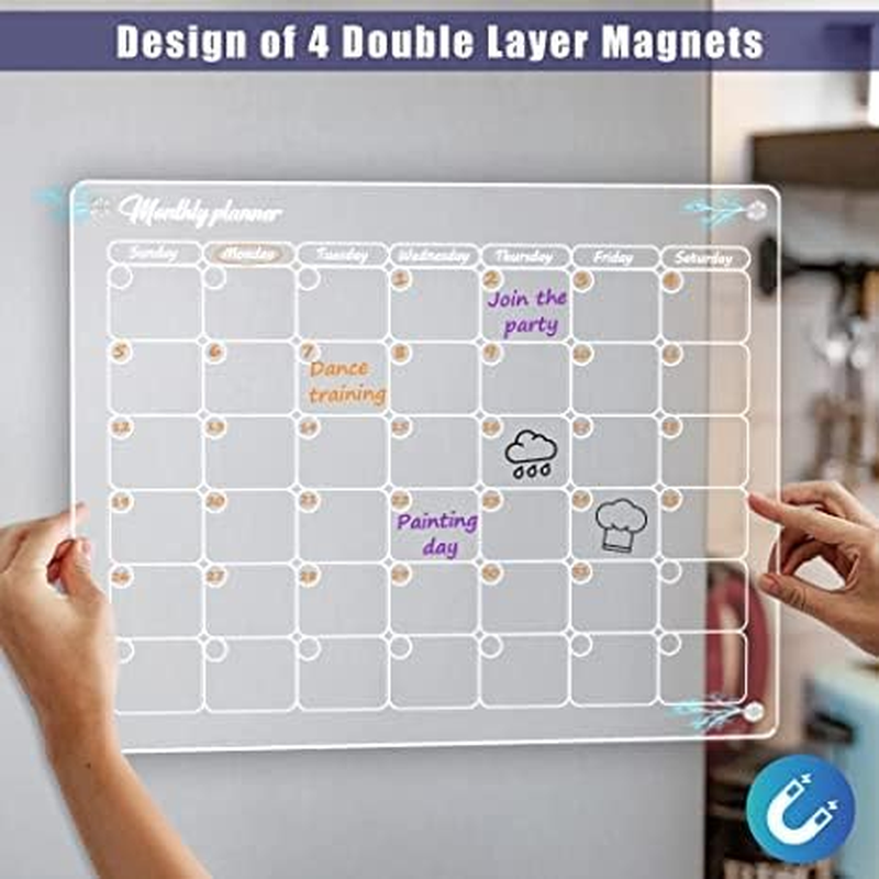 2025 Acrylic Magnetic Dry Erase Board Calendar for Fridge, 16&rdquo;X12" Clear Acrylic Dry Erase Board for Refrigerator, Reusable Magnetic Monthly Planner image number 1
