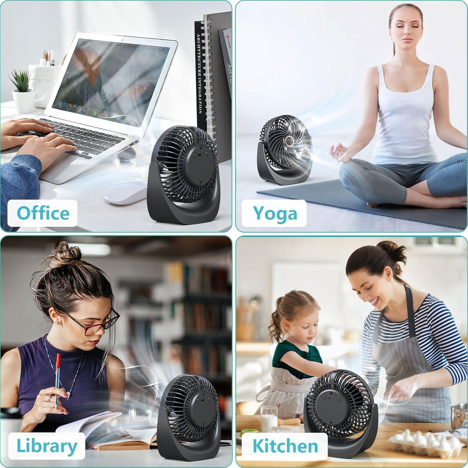 SHAVINGFUN Desk Fan,Samll Personal Fan,Table Fan Rechargeable 4000Mah Battery,5 Speed Silent Bed Fans with 360&deg;Rotatable Strong Airflow,Portable Cooling Fan for Desktop Office Home Bedroom image number 4