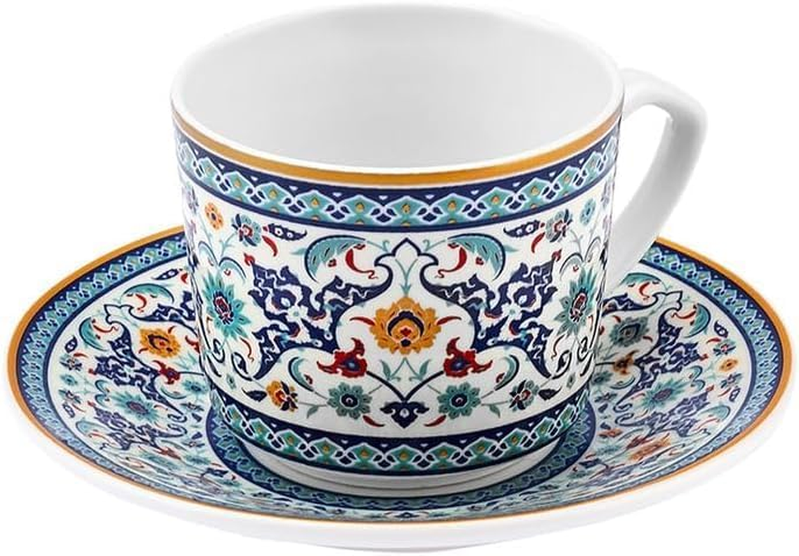 Karaca Beylerbeyi Porcelain Turkish Coffee Cup Set of 6, 12 Piece, 80Ml, White Blue Multi image number 2