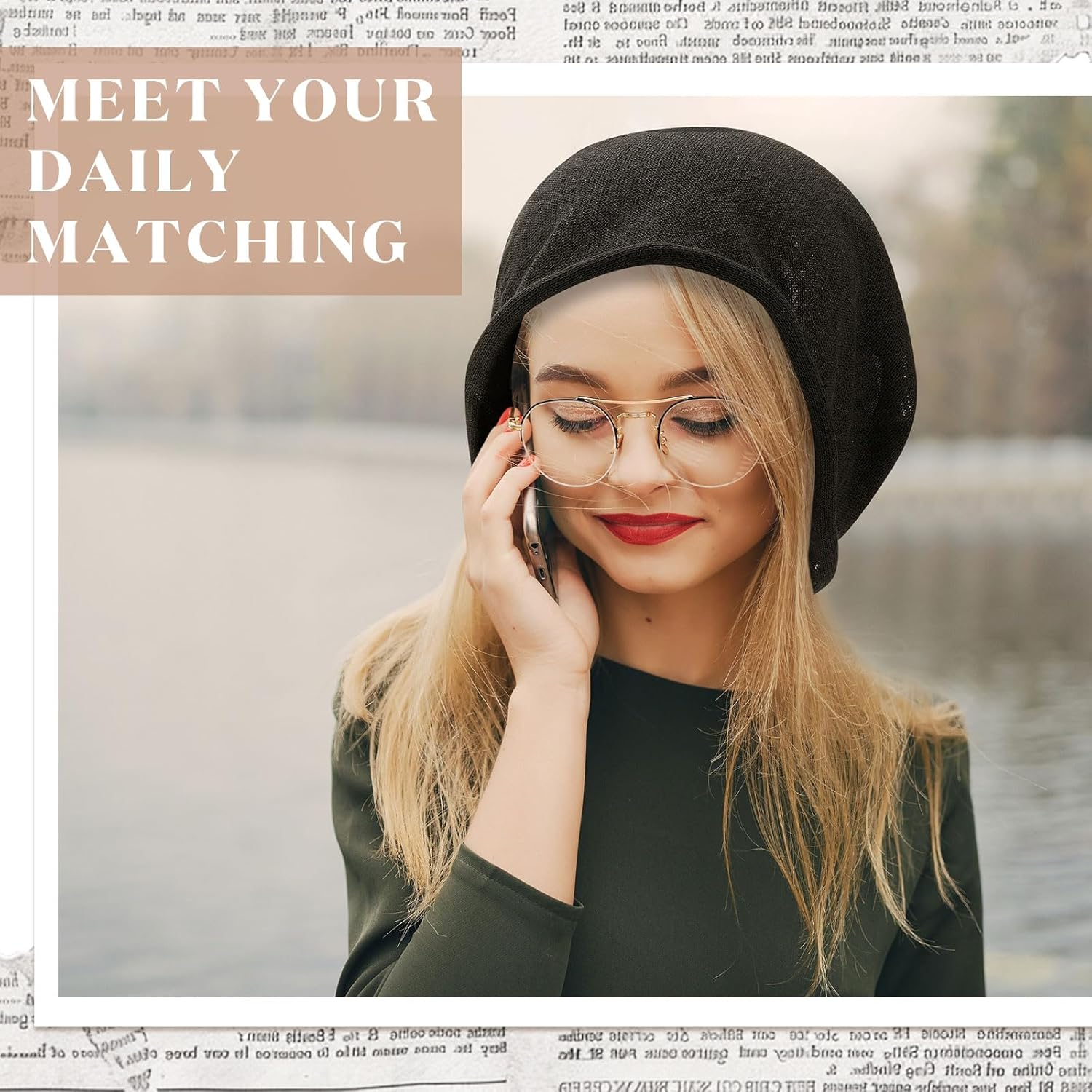 Chicingyou 2 Pack Linen Beanies Hats for Women & Men - Winter Slouchy Hat, Soft Natural Fiber Knit for Comfort, Beige & Black image number 3