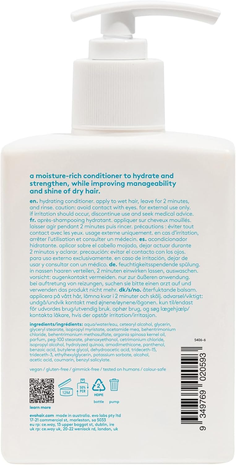 Evo the Therapist Hydrating Shampoo & Conditioner - Hydrates, Strengthen and Softens Whilst Improving Shine - Protects Colour Treated Dry Hair, Helps to Detangle - 300Ml / 10.1Fl.Oz image number 6