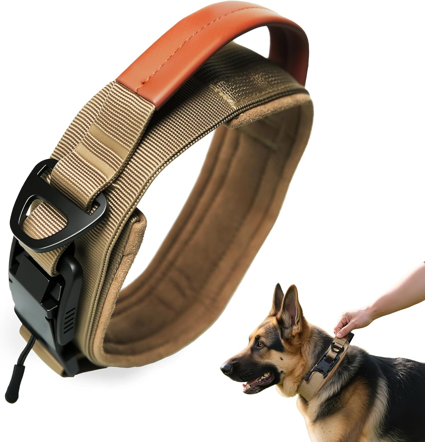 Nouri Tactical Dog Collar, Adjustable Military Training Nylon Collar with Breathable Soft Padded, Thick Pet Collar with Control Handle and Heavy Quick-Release Magnetic Metal Buckle for Dogs(L,44-52Cm) image number 3