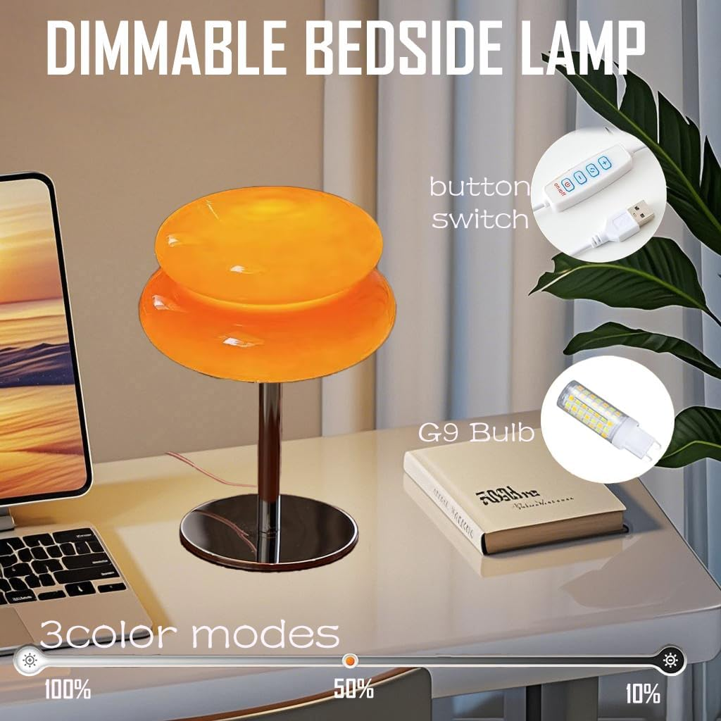 Mushroom Lamp for Bedroom, Modern Egg Tart Table Lamp, Mid Century Modern Bedside Nightstand, 3 Color Dimmable Desk Lamp, Home Decor Ambient Lighting Aesthetic Cute Lamps for Living Room