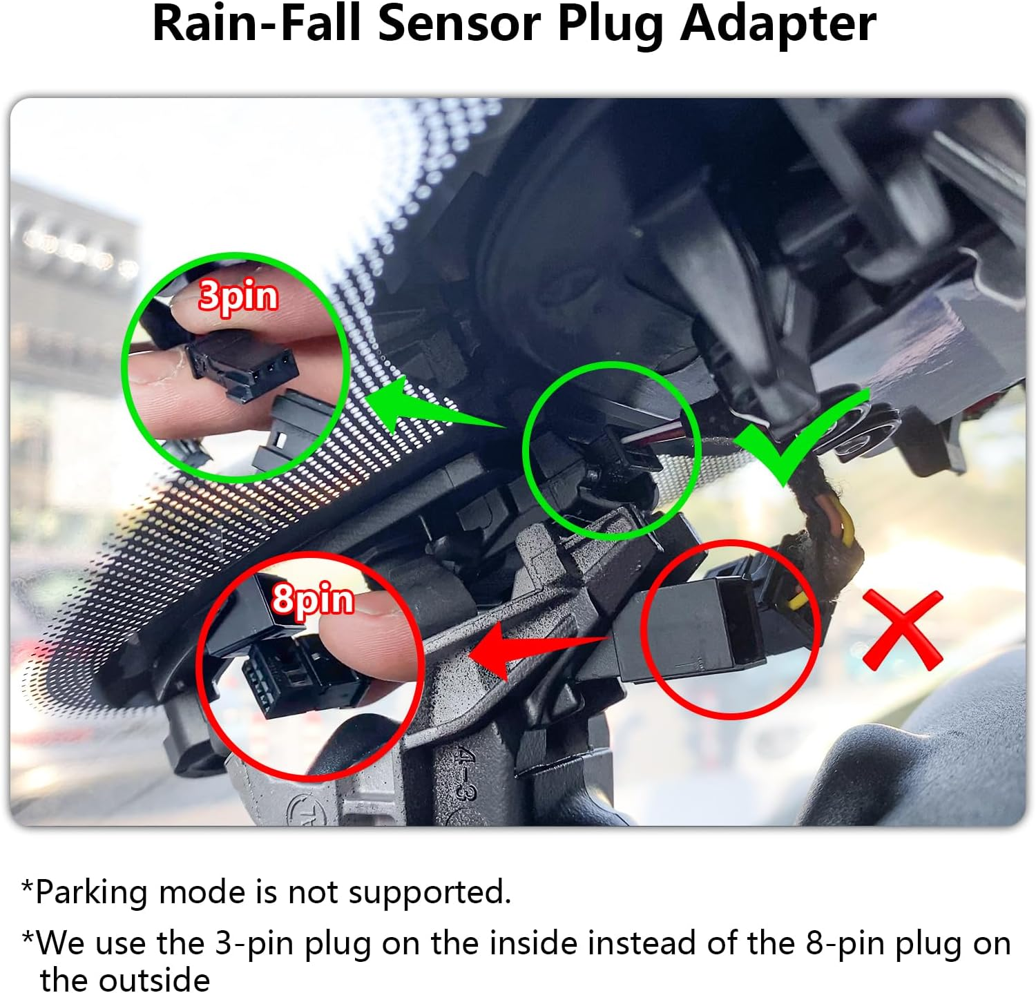 Dash Cam Power Adapter for Audi Porsche Volkswagen with Black 3-Pin Rain Sensor &ndash; Hidden Cable Kit for GPS Radar Mirror Camera, Plug & Play Fits All Models with Black 3-Pin Rain Sensor Port image number 5