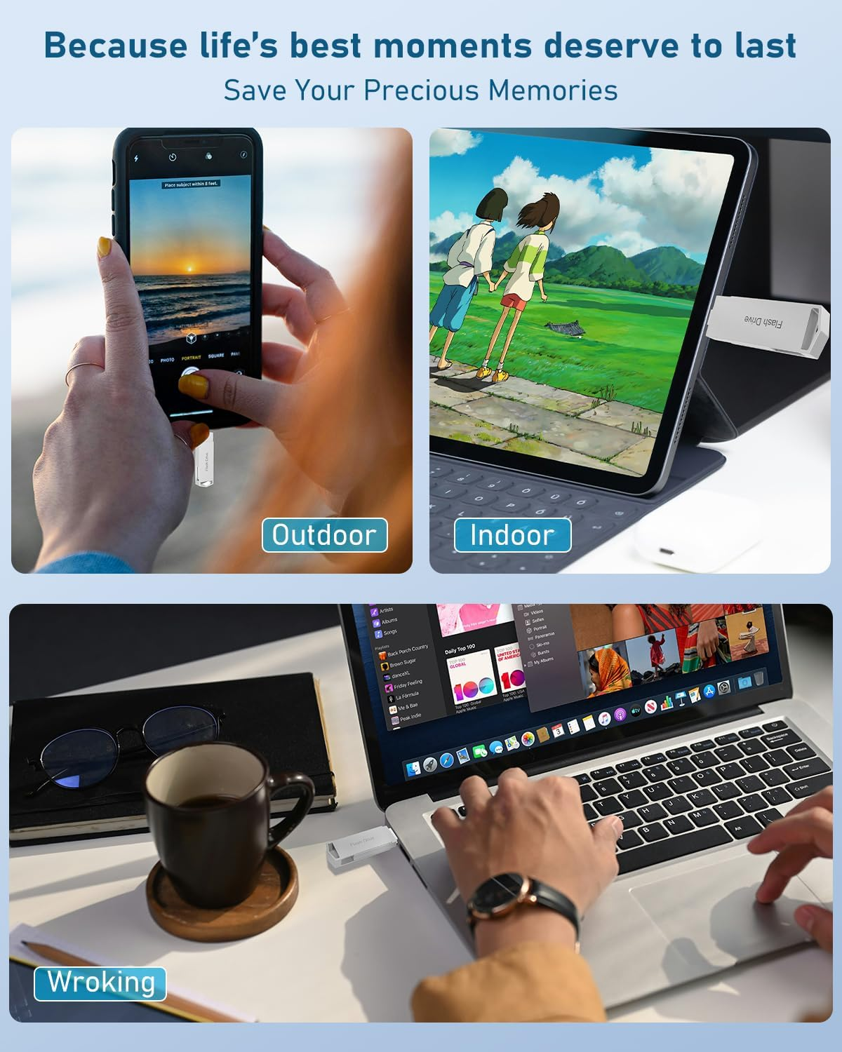 512GB 4In1 USB Flash Drive for Iphone USB3.0 Stick for Data Storage, Memory Stick for Data Storage, Compatible with Iphone, Ipad, Android, Pc-Stick with USB-C Cable& Adapter,Lanyard (Silver)