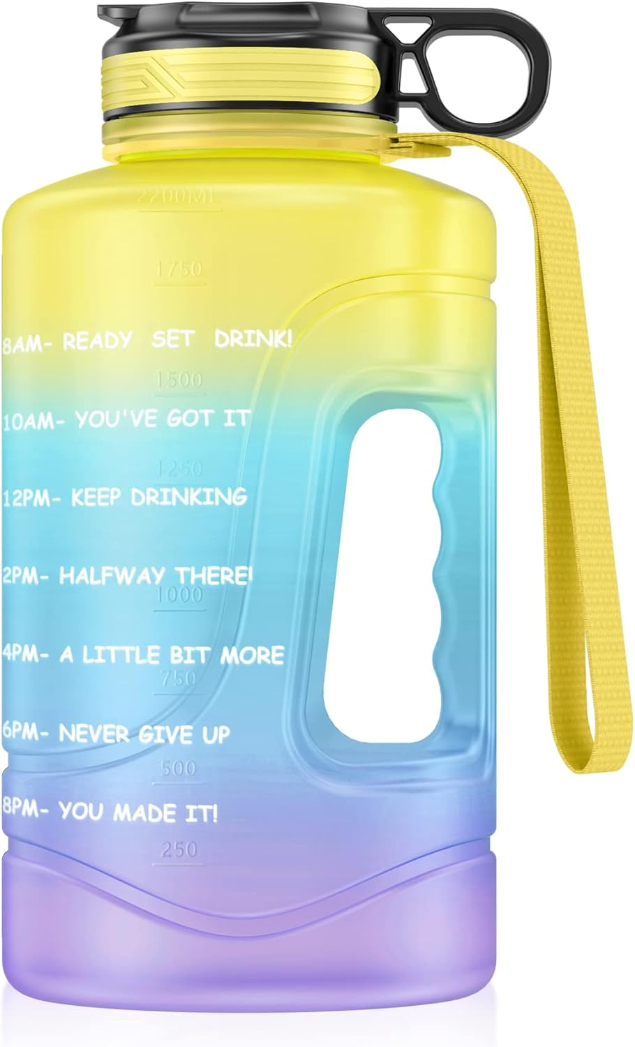 AF-WAN Motivational Water Bottle with Time Markings & Straw, 2.2 Litre Half Gallon Large Sports Water Jug with Handle, BPA Free Leakproof Water Bottles for Fitness, Gym and Outdoor Sports (Blue)