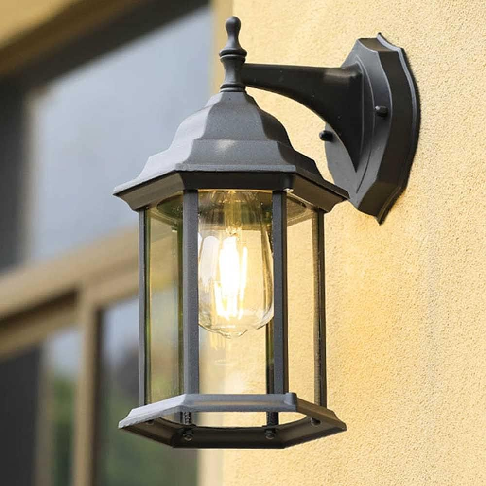 Retro Wall Lamp-Antique Outdoor Wall Light E27 Garden Lamp Retro Antique Wall Lamp with Glass Lamp Cover Outdoor Lamp Waterproof Door Balcony Villa Outdoor Lamp-Antique Color (D)