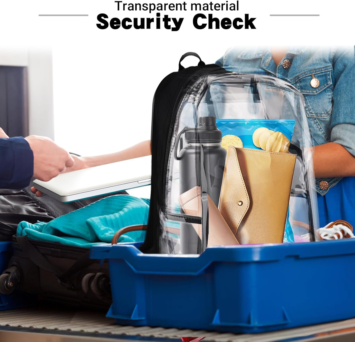 JOMPARO Clear Backpack Plastic See through Bookbag for Kids Adults for School Work Concert Sports, 1S-Black, Medium, Daypack Backpacks - 2S-Black image number 4