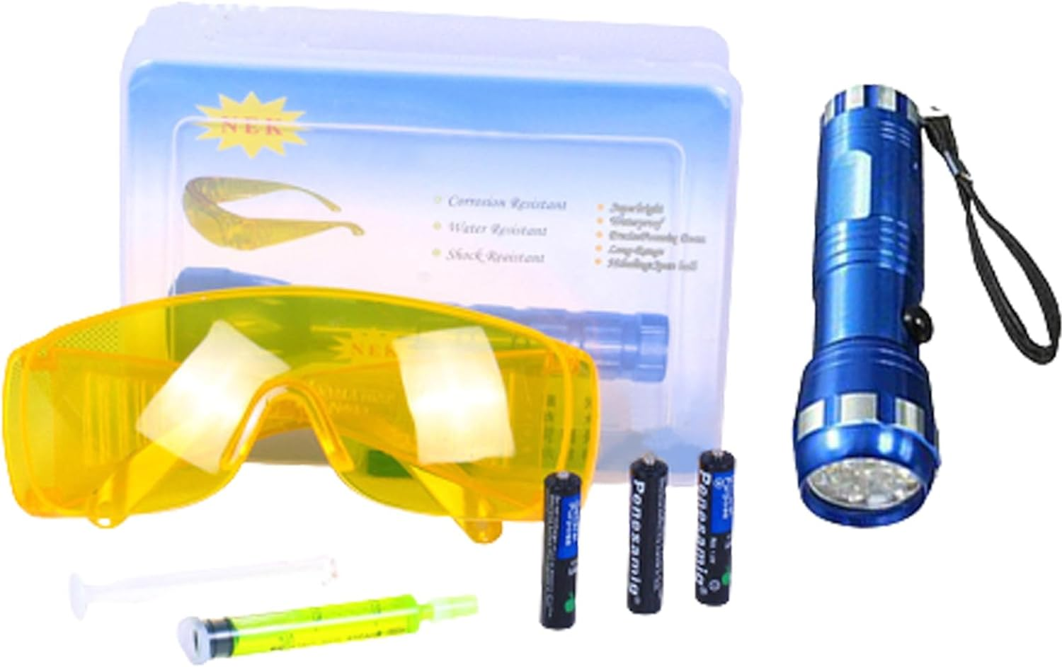 AC Leak Detector Kit Automotive, Auto Air Conditioner Flashlight Leak Detector Tool , Fluorescent Protective Glasses Air Conditioning Accurate Leak Detector Kit, UV Oil Dye Leak Detection Kit (L) image number 1