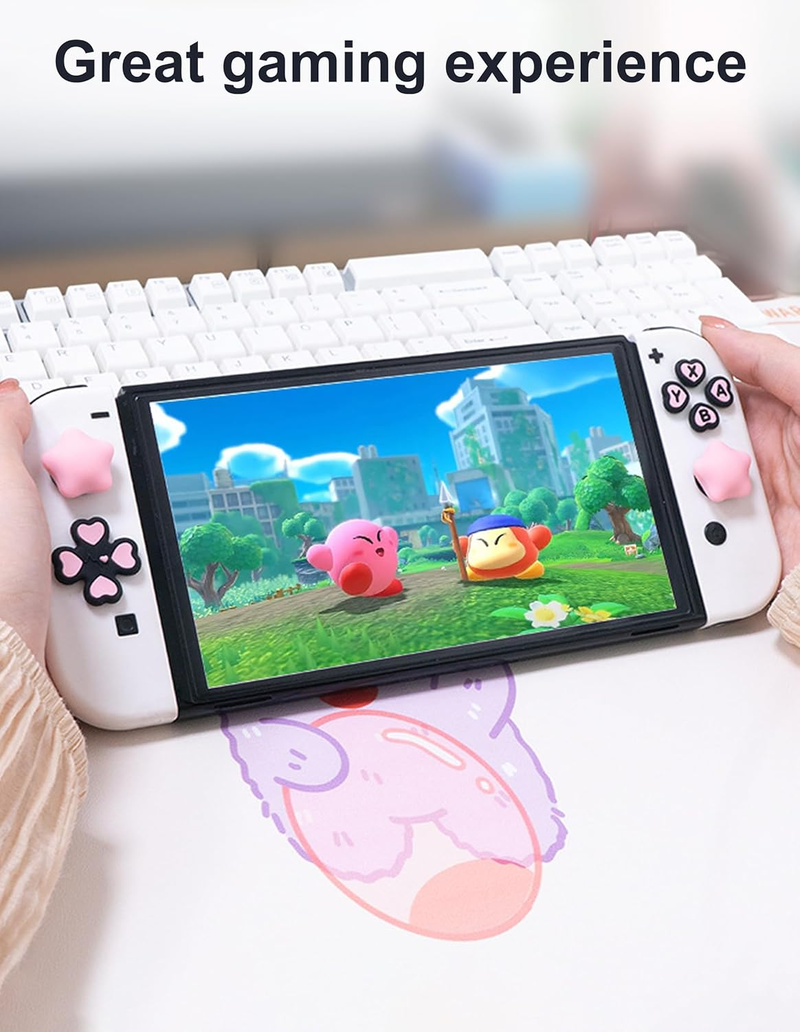 Cross D-Pad Button Caps Thumb Grips Set, Compatible with Nintendo Switch 2, Cute Star 3D Soft Silicone ABXY Buttons Sticker Joystick Cover Caps, Black/Purple