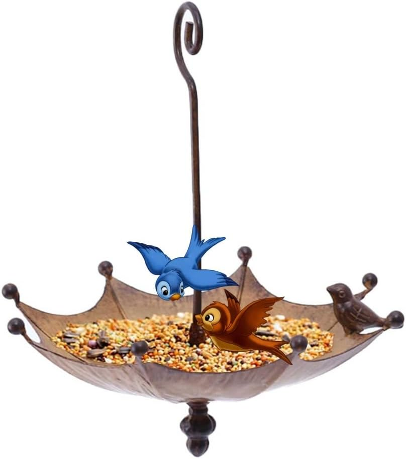 Umbrella Shaped Hanging Bird Feeder,Hummingbird Feeder for Outside,Outdoor Decoration Umbrella Bird Bath Pendant Umbrella Shaped Iron Garden Decoration Bird Garden Feeders,Garden Backyard Decor image number 2