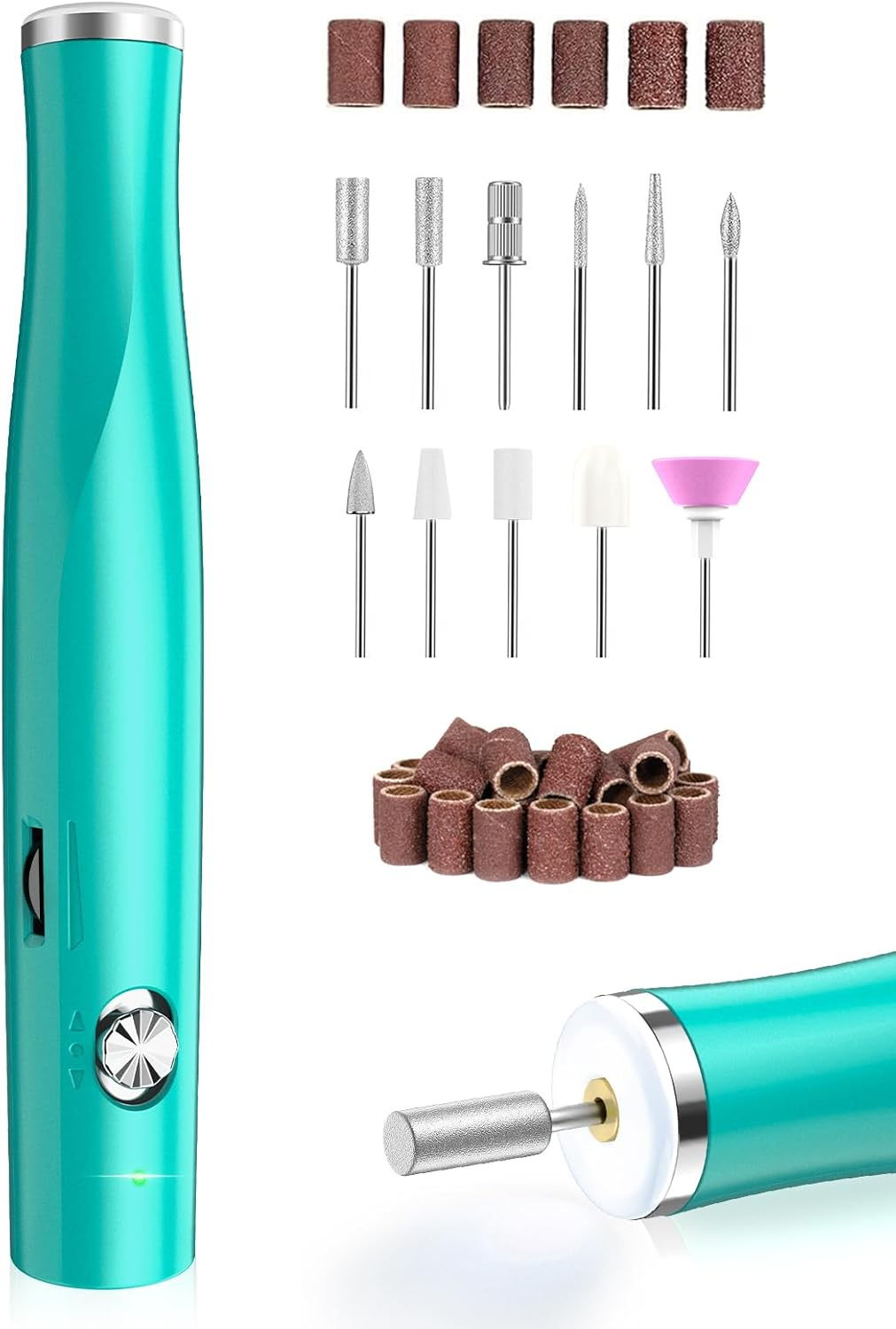 Cordless Nail Drill, Portable Electric Nail File with LED Light for Acrylic Gel Nails, Rechargable 22000RPM Nail Efile Drill Machine Kit with 6 Nail Drill Bits for Home Manicure Pedicure, Gray