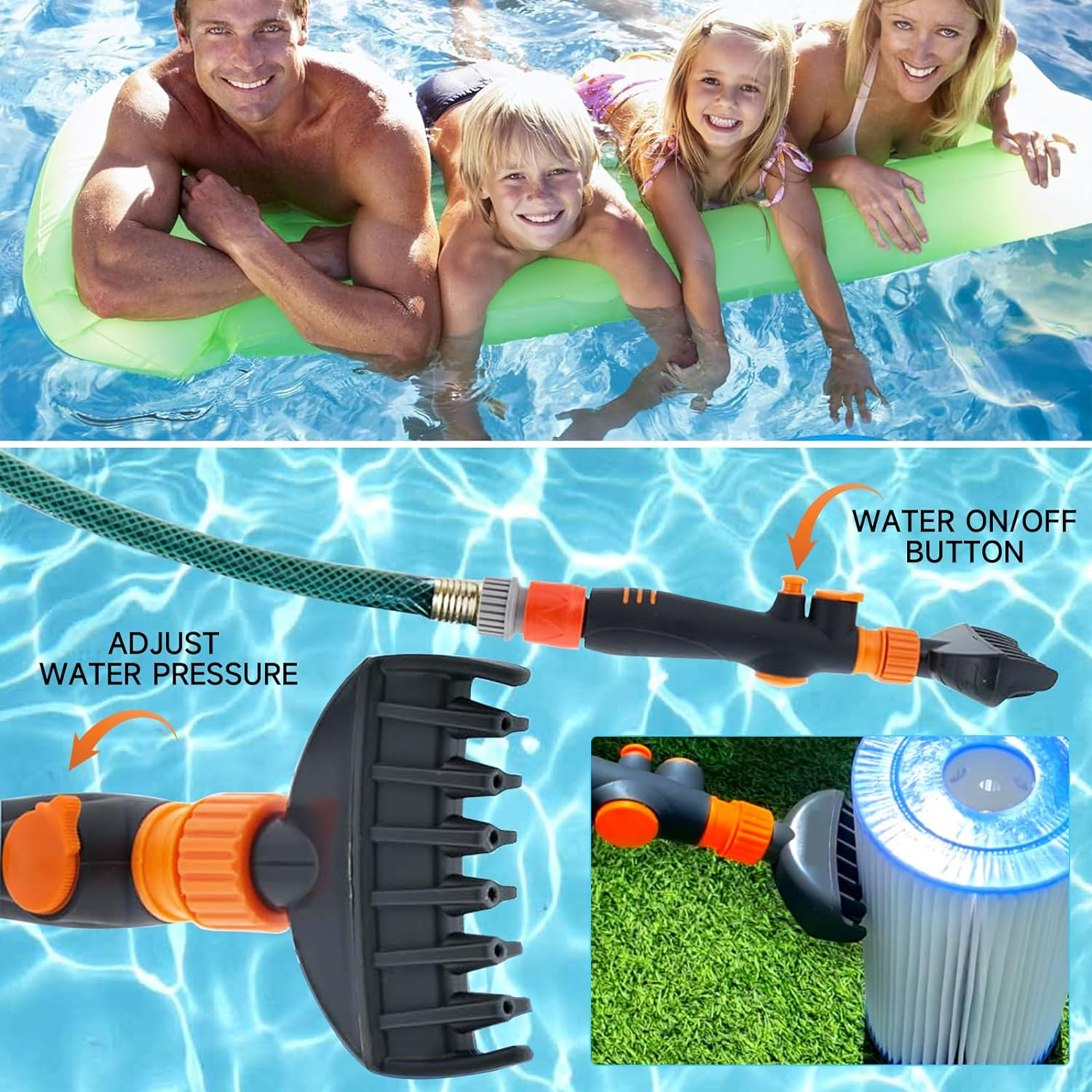 Pool Filter Cleaner Tool, Filter Cartridge Cleaning Brush, Hot Tub and Pool and Spa Filter Cartridge Cleaner Tool, Durable Cleaning Wand with 6 Powerful Water Jets, Clean Dirty Filter Cartridges Kit