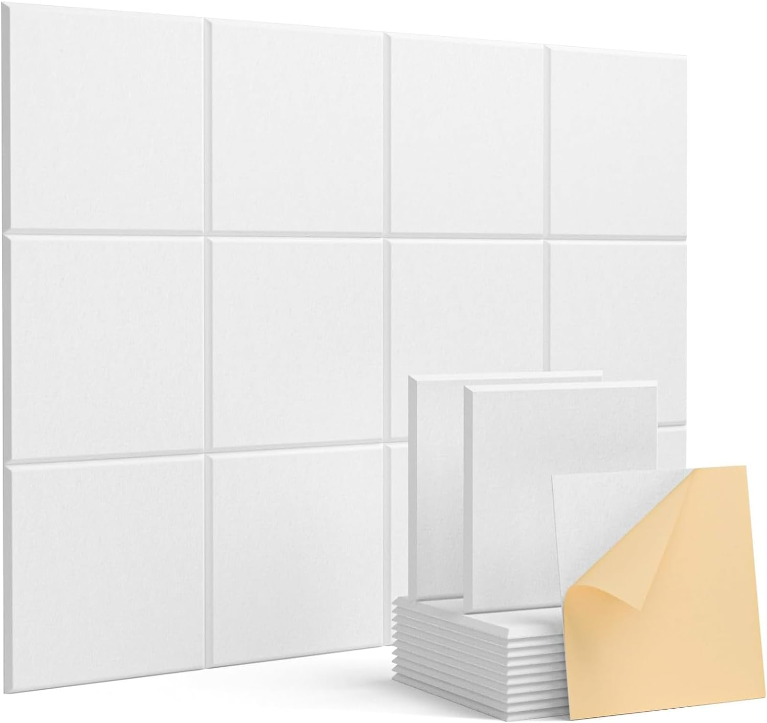 12 Pack White Soundproof Wall Panels, Self-Adhesive Square Acoustic Panels Sound Absorbing, High Density Acoustic Foam Panels for Home Office, Reccording Studio, Ceiling, 30 * 30 * 1Cm