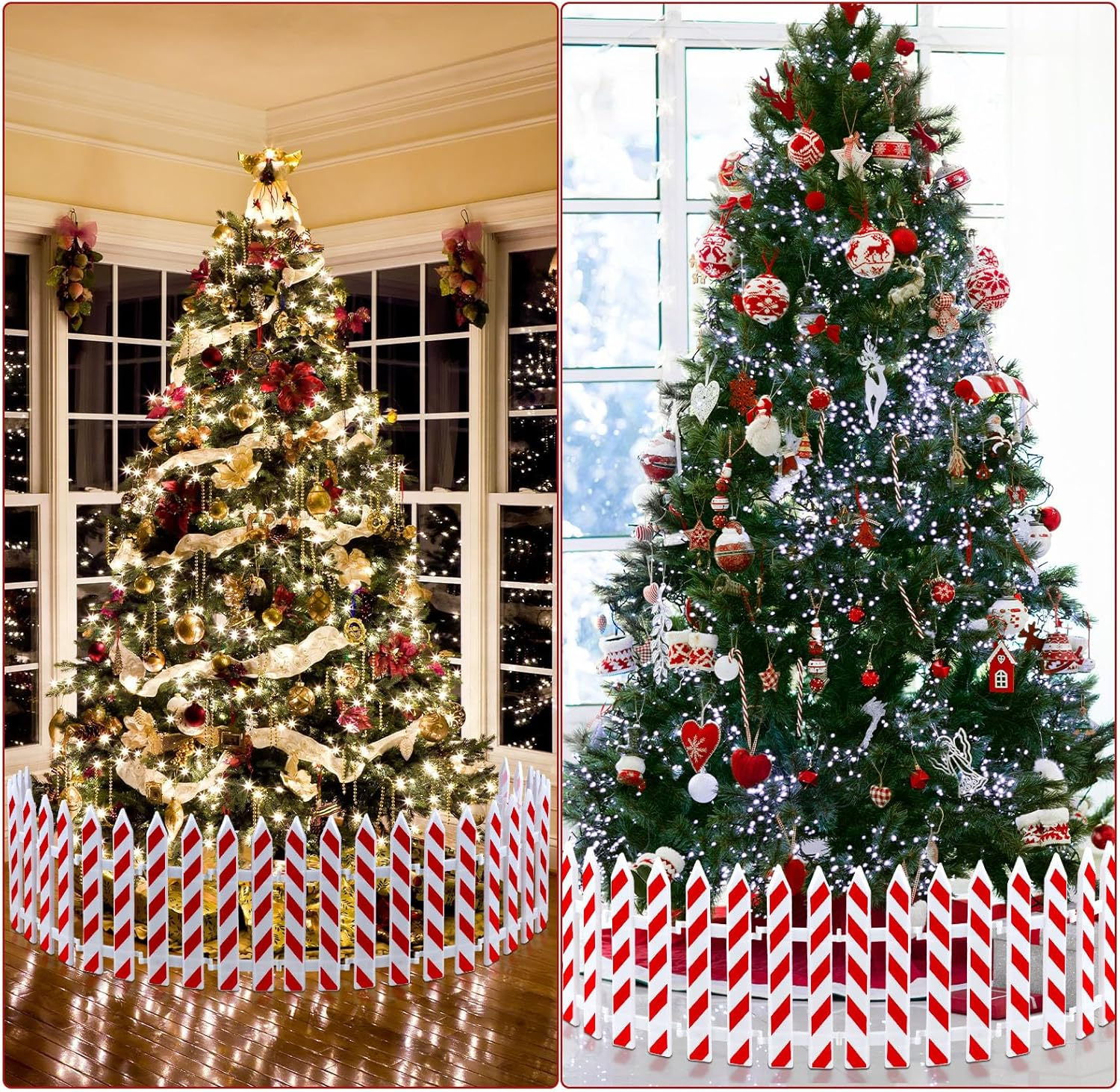 Soaoo 36 Pcs Christmas Tree Gate Christmas Tree Fences Decoration Candy Cane Picket Fence Cat Proof Indoor Garden Decoration Fence for Holiday Party Office Home Decor image number 1