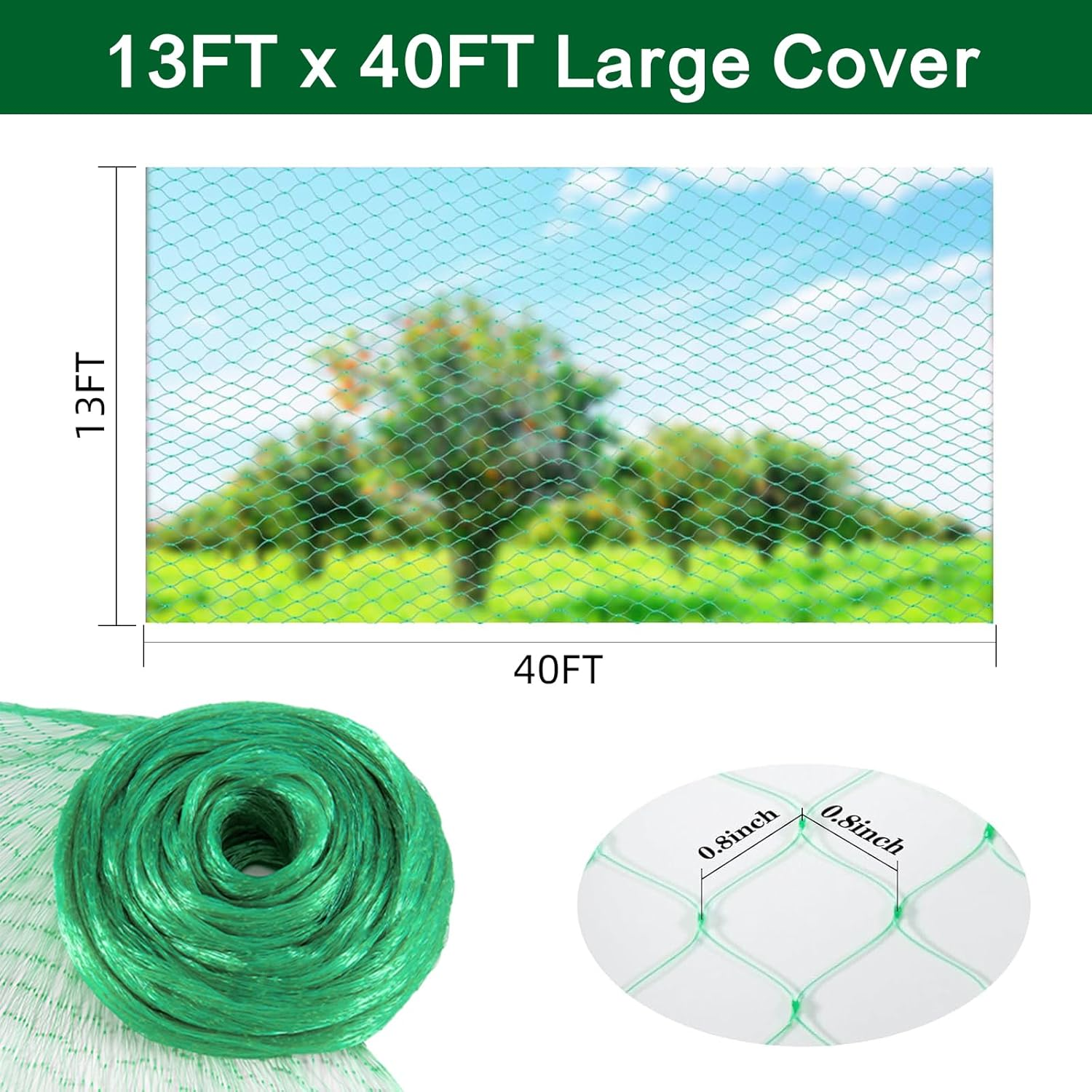 Verdantvibes Bird Netting for Garden, 13FT X 40FT Durable Uv-Resistant Mesh for Fruit Trees, Vegetables & Plant Protection image number 4