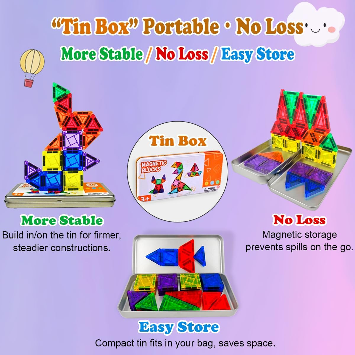 Piraar,26Pcs Mini Magnetic Tiles,Travel Friendly Portable Magnetic Building Tiles, Metal Storage Case, STEM Toys for Ages 3+,Travel Magnetic Tiles for Kids, Educational&Safe image number 1