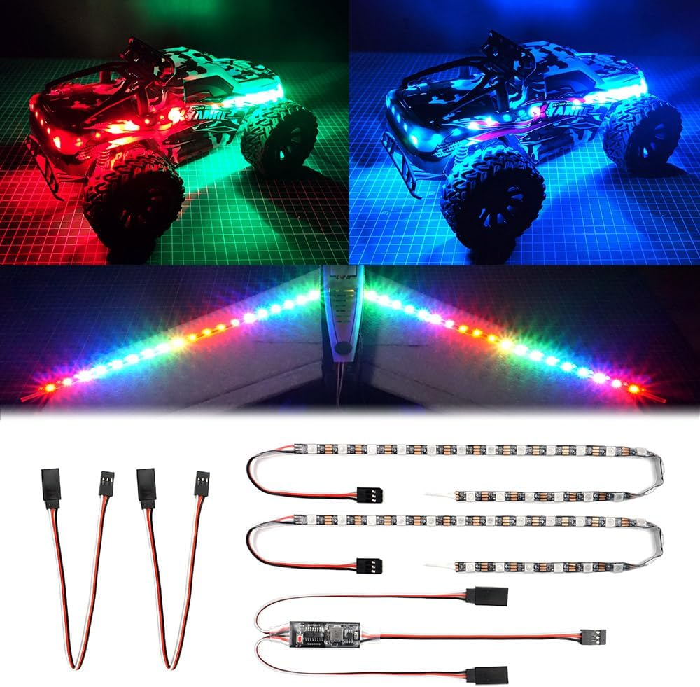 RC LED Light Strips Kit for RC Car Crawler Truck Airplane Boat Drone Fixed Wing Traxxas TRX4 Axial SCX10 Color Changeable image number 2