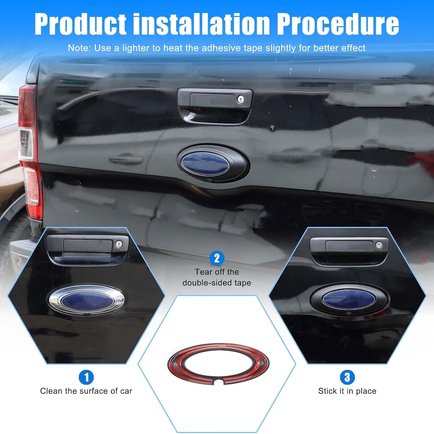 Yinaniutos Tailgate Emblem Frame Trim Compatible with Ford Ranger 2015-2021 Accessories | ABS Plastic Rear Logo Trim Cover | 1PC Set (Matte Black)