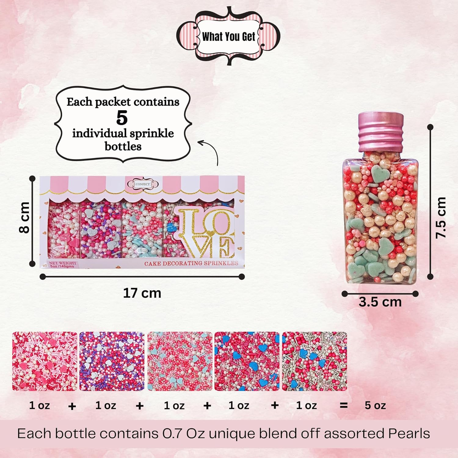 Confect Blue, Pink & White Pearl Sprinkles | Heart Sprinkles | Baby Shower Sprinkles | Sprinkles for Baking & Cake Decorative || Frozen Edible Sprinkles Mix Pack of 5 (3.5 Oz) image number 4