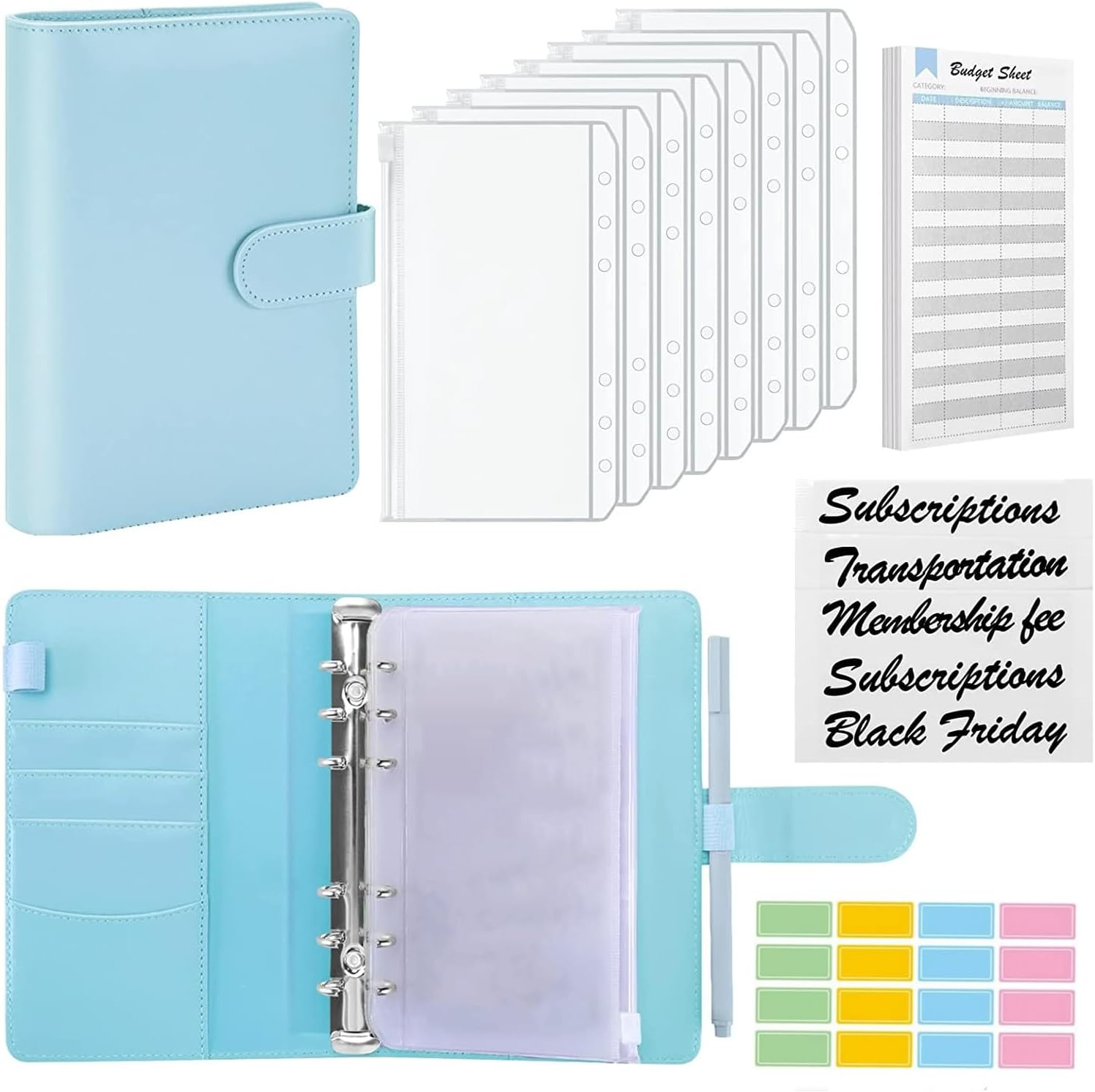 MATHARAGO Budget Binder, Cash Envelopes for Budgeting, Money Organizer for Cash, 12Pcs Budget Binder with Cash Envelopes, Marble 6-Ring Money Saving Binder (Grey)