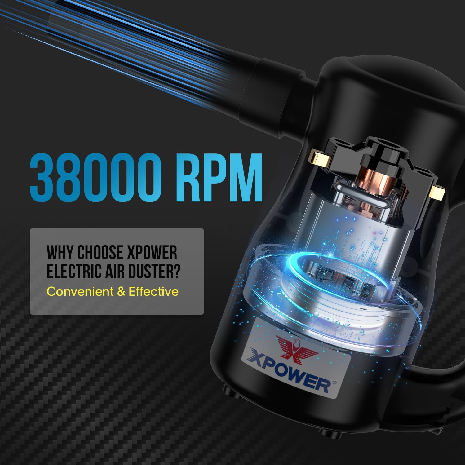 XPOWER Electric Air Duster for Dusting Drying Inflating Blowing Car Detailing Computer Leaf Blowing (Black, A-2) image number 1