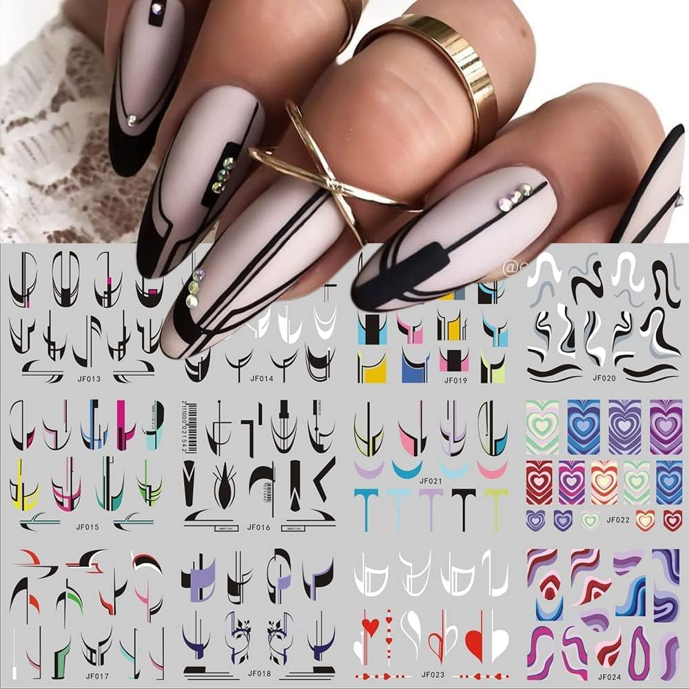 Acemedia 24 Patterns Nail Stickers, Colorful Stripes Lines Rainbow Geometric Nail Stickers，Self-Adhesive Design for Girl DIY Nail Tips image number 1