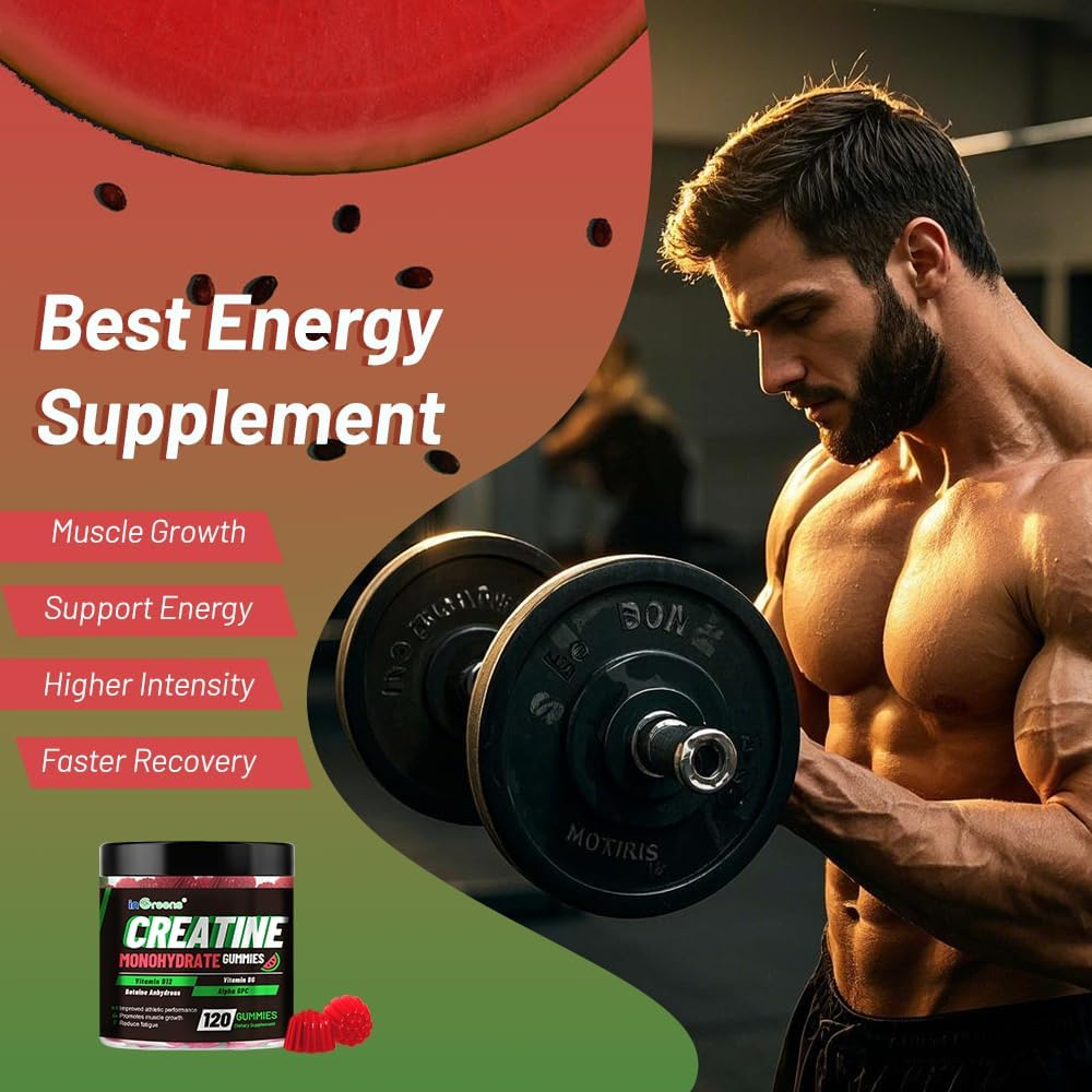 Creatine Monohydrate Gummies for Men & Women, 6G Creatine per Serving, Support Muscle Growth & Strength, Gluten-Free, Sugar Free, Watermelon Flavor, 120 Count image number 3